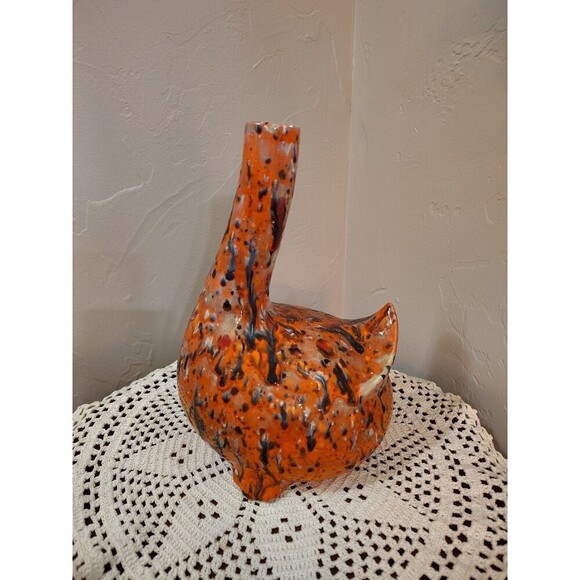 Handmade Speckled Duck Decanter Orange With Multicolor Spots Duck Collector - Picture 5 of 12